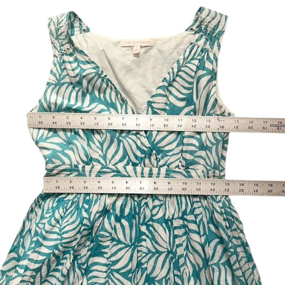 Tori Richard Women’s 100% Cotton Sleeveless Teal & White Hawaiian Dress ~ Size 2 - Picture 7 of 8